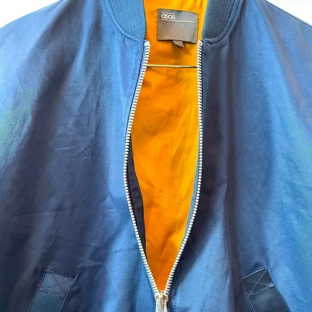NAVY WITH ORANGE LINING ASOS BOMBER JACKET SIZE SMALL NWT